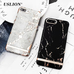USLION Gold Plating Marble Case For iPhone 7 Plus Stone Image Phone Cases Ultra Thin Hard PC Back Cover For iPhone7 8 6 6s Plus