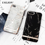 USLION Gold Plating Marble Case For iPhone 7 Plus Stone Image Phone Cases Ultra Thin Hard PC Back Cover For iPhone7 8 6 6s Plus